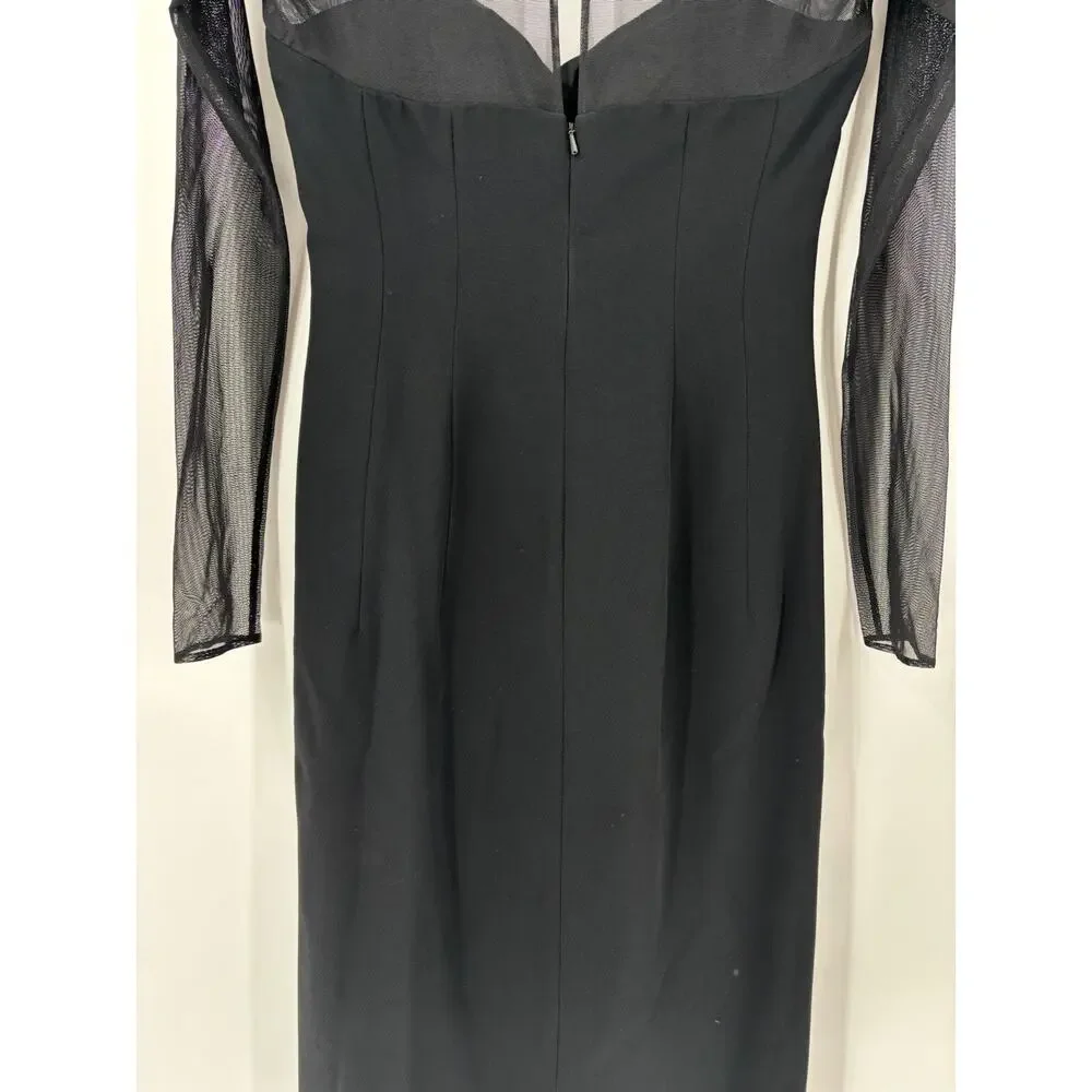 Emanuel Ungaro Vintage Dress Womens 6 Small Black Maxi Mesh Slit Stretchy Gown
